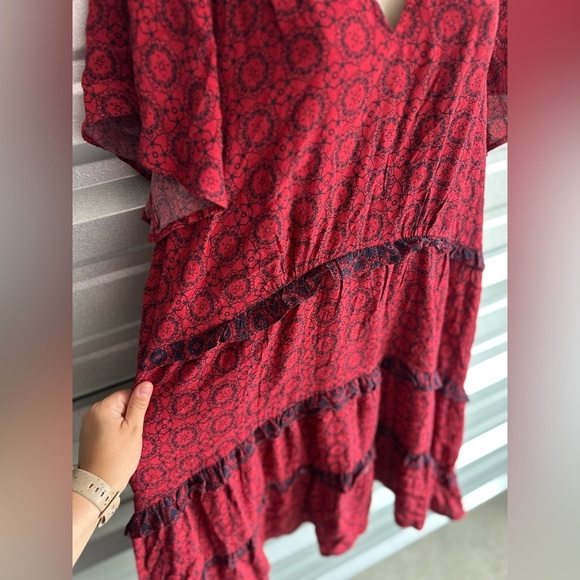 Women’s Gorgeous Red Black Anthropologie Robin Tiered Mini Dress Size 1X - Picture 6 of 14